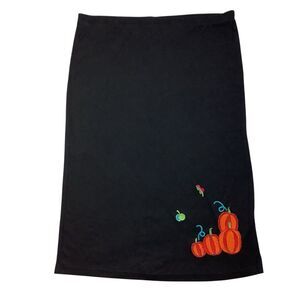 Quacker Factory L Maxi Skirt Black Knit Pull on Halloween Thanksgiving Pumpkins